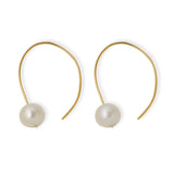 Simple 18kt and pearl open hoop earring. 7mm round pearls 1 on each hoop earring 1.25" x .5"