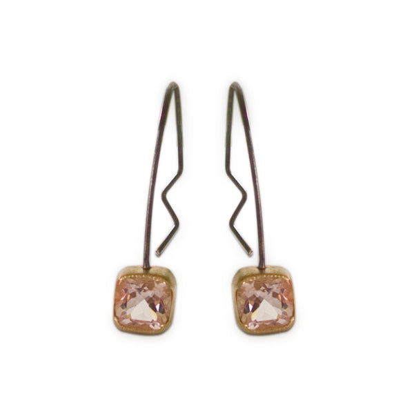 18kt Gold and Sterling Silver Morganite Hoop Earrings